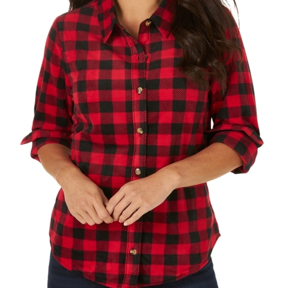 Riders by Lee Tops - Red Buffalo Plaid Fleece Flannel Button Up
